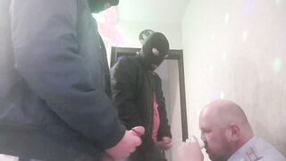 CRAZY hard THREESOME BDSM session with 2 SKINHEADS and POLICE SLAVE - HARD GAGGING, SLAP and FOOT